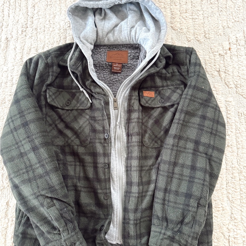 Men's Green Plaid Jacket with Hood